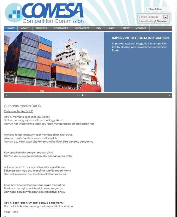 COMESA site hacked with Indonesian love poem